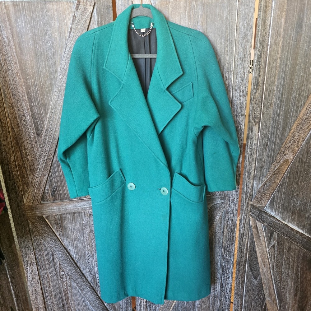 La Vogue By Seiferts Jacket Bright Green 100% Wool Vintage Overcoat Pockets